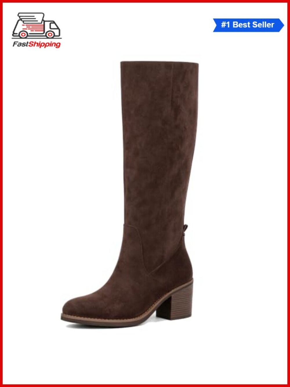 Women's Knee High Boots Chunky Heel Tall Fall Boots Side Zip Round Toe